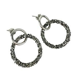 Massimo Dutti Rhinestone Metallic Hoop Earrings Silver